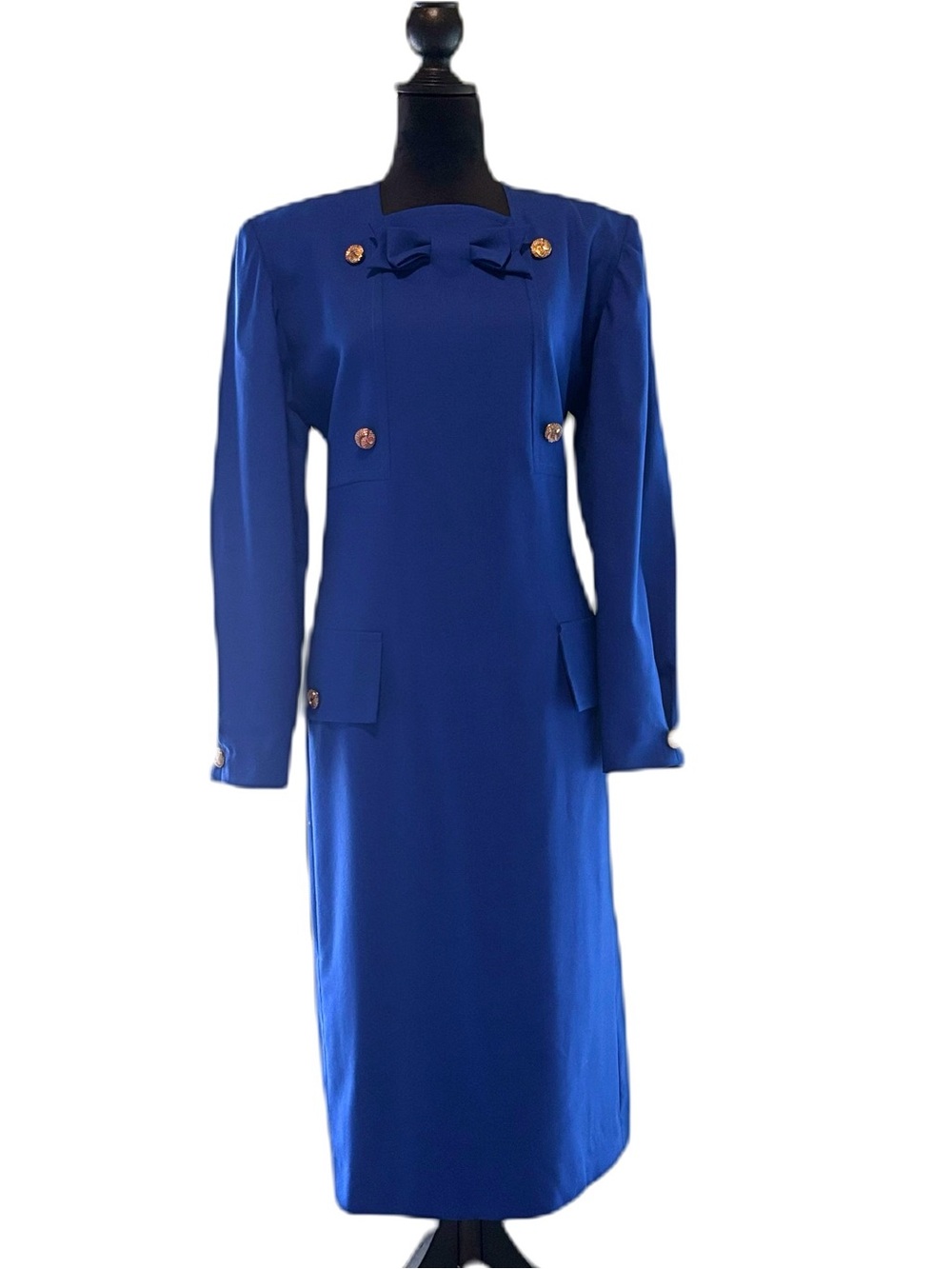 NWOT Vintage Nina Ricci Royal Blue Dress With Decorative Bow Size FR 44/ US  12